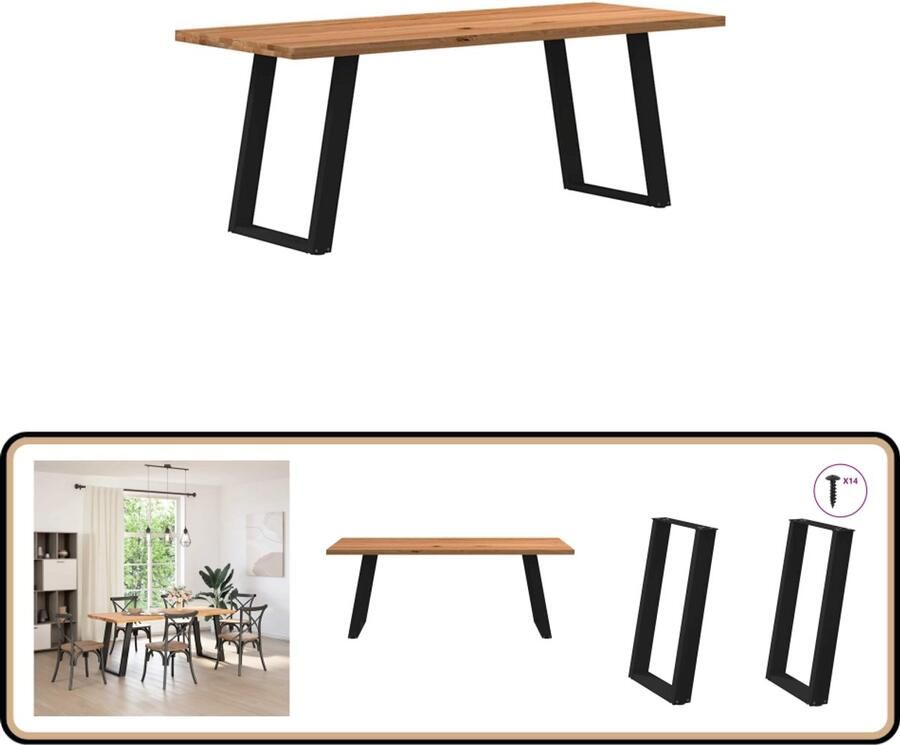 VidaXL Eettafel 200x80x74 cm Massief Eikenhout Eettafel Eettafels Eetkamertafel Keukentafel - Foto 2