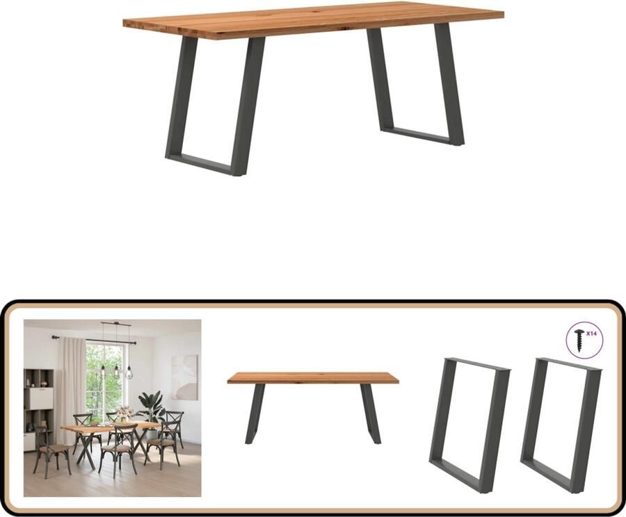 VidaXL Eettafel Rechthoekig 200x90x74 cm Massief Eikenhout Eettafel Eettafels Eetkamertafel Keukentafel - Foto 2