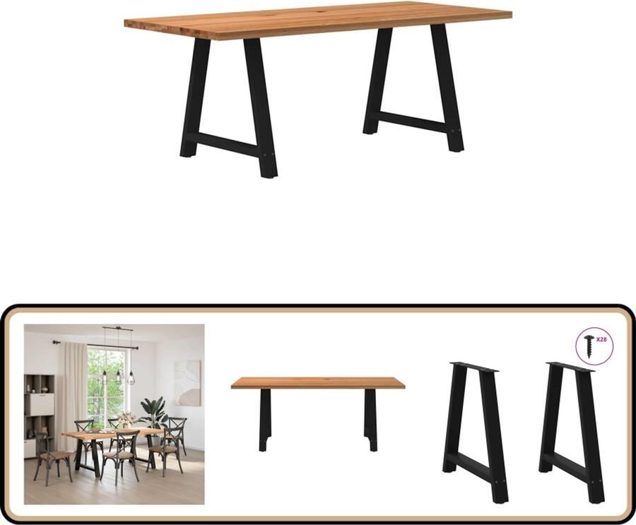 VidaXL Eettafel 200x90x74 cm Massief Eikenhout Eettafel Eettafels Eetkamertafel Keukentafel - Foto 2
