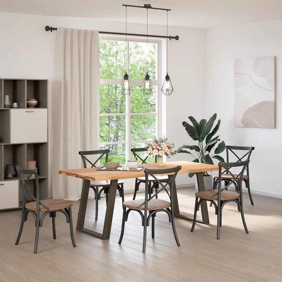 VidaXL Eettafel rechthoekig 200x90x74 cm massief eikenhout lichtbruin - Foto 2