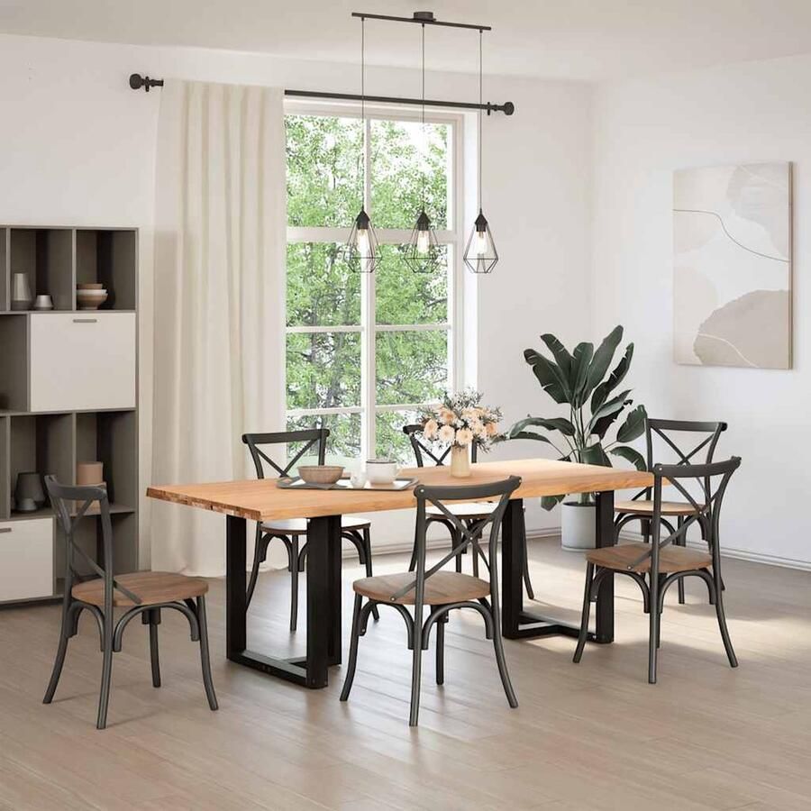 VidaXL Eettafel Rechthoekig 220x100x74 cm Massief Eikenhout Eetkamertafel Eikenhouten Tafel Salontafel Grote Tafel Rechte Tafel Massief Eikenhout Landelijke Tafel Industriële Tafel