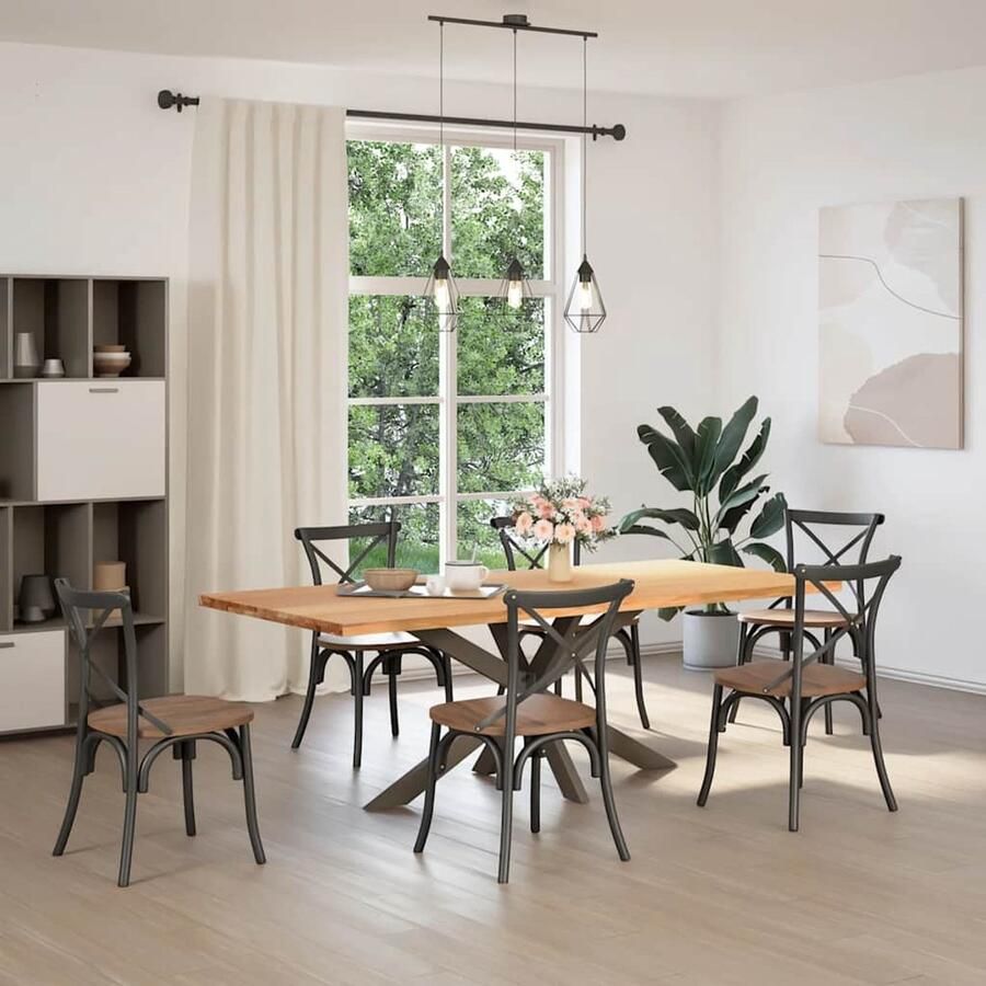 VidaXL Eettafel rechthoekig 220x100x74 cm massief eikenhout lichtbruin - Foto 2