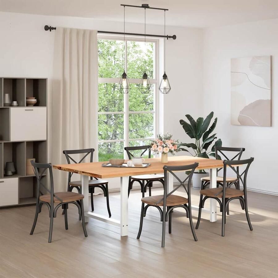 VidaXL Eettafel Rechthoekig 220x120x74 cm Massief Eikenhout Eettafel Houten Tafel Salontafel Diningtable Keukenmeubilair Massief Eikenhout Industriële Tafel Landelijke Tafel Grote Tafel Ovale Tafel