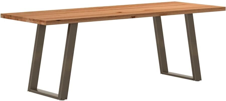 VidaXL Eettafel rechthoekig 220x80x74 cm massief eikenhout lichtbruin - Foto 2