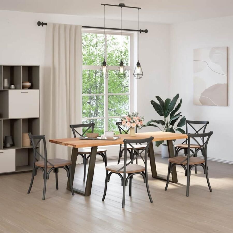 VidaXL Eettafel rechthoekig 220x80x74 cm massief eikenhout lichtbruin