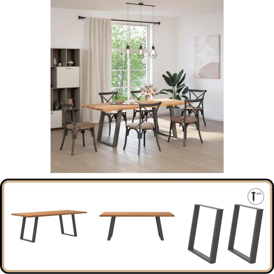 VidaXL Eettafel 220x90x74 cm Massief Eikenhout Eetkamertafel Houten Tafel Eikenhouten Tafel Salontafel Diningtable Keukenmeubilair Massief Hout Vintage Tafel Industriële Tafel