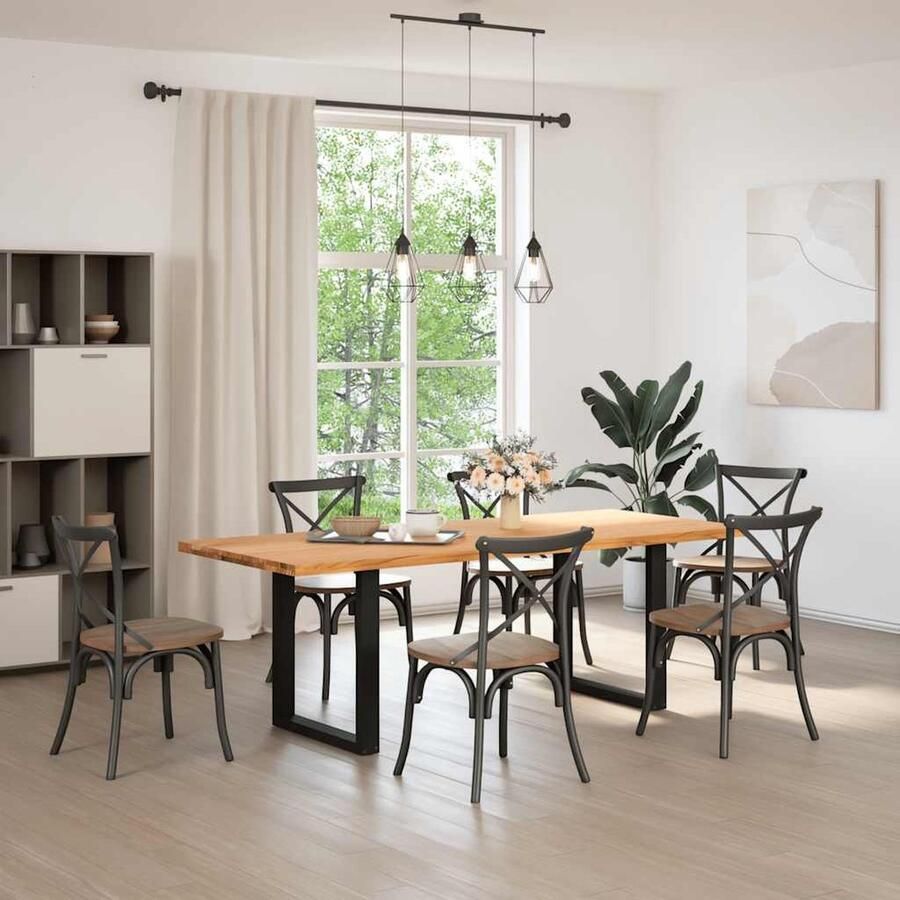 VidaXL Eettafel 220x90 cm Massief Eikenhout Eetkamertafel Eikenhouten Tafel Salontafel Diningtable Massief Eikenhout Rechte Tafel Ruime Tafel Vintage Tafel Landelijke Tafel