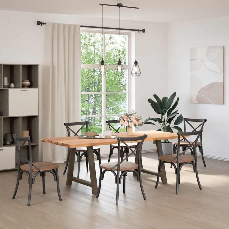 VidaXL Eettafel rechthoekig 220x90x74 cm massief eikenhout lichtbruin