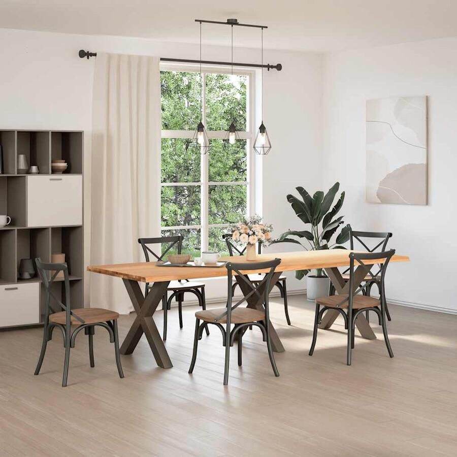 VidaXL Eettafel rechthoekig 280x100x74 cm massief eikenhout lichtbruin - Foto 2