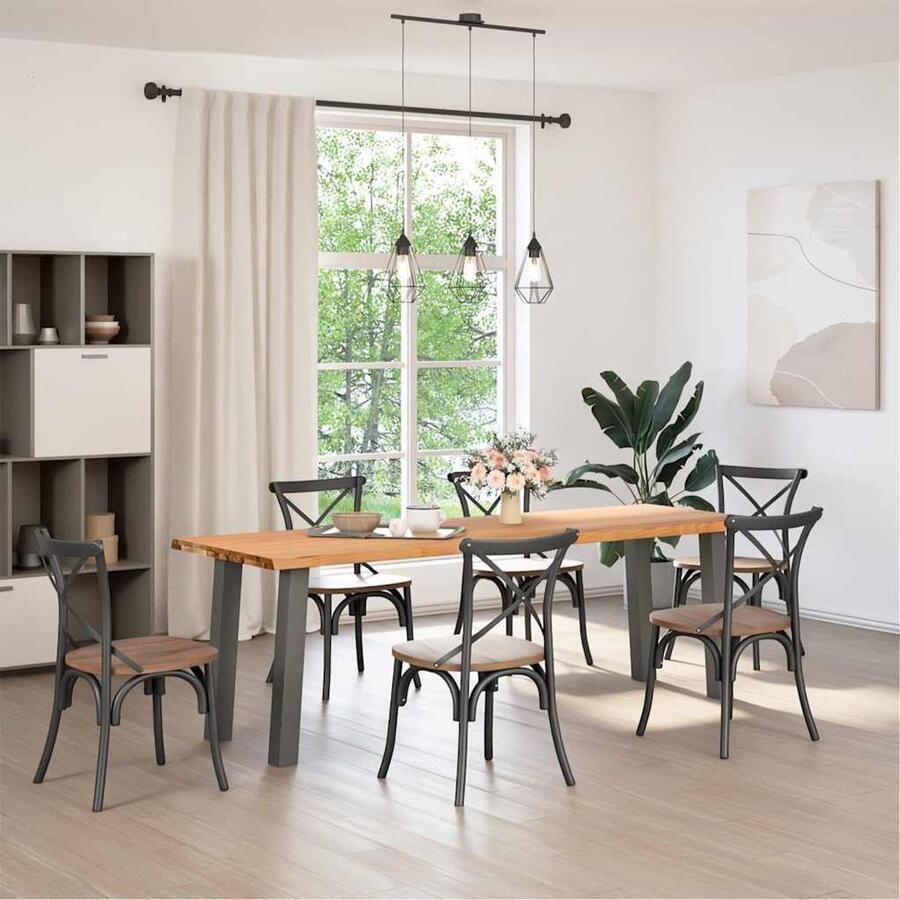 The Living Store Eettafel met natuurlijke rand 240x80x74 cm massief eikenhout Eetkamertafel Eikenhouten Tafel Grote Eettafel Ronde Eettafel Salontafel