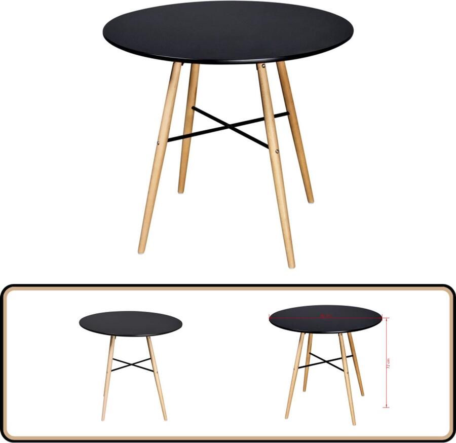 VidaXL Eettafel Rond MDF Zwart 80 cm Ronde Eettafel Zwarte Eettafel Houten Eettafel Mdf Eettafel Salontafels