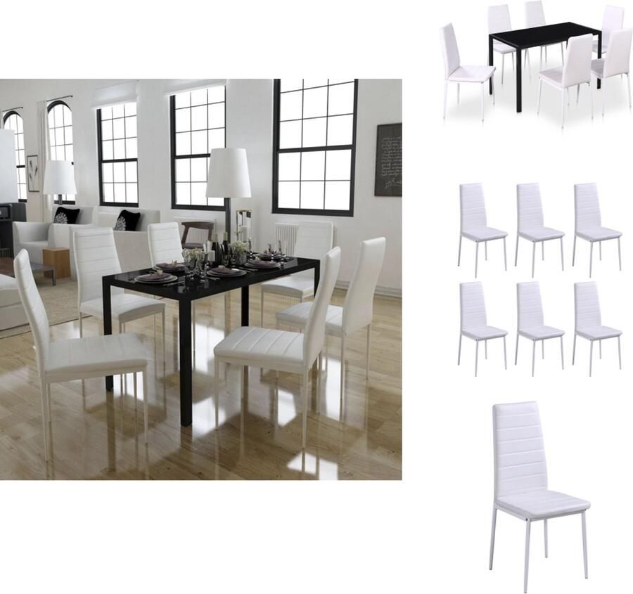 VidaXL Eettafel Set Eettafel Sets Tafel Tafels Eetkamerset 7-delig zwart en wit