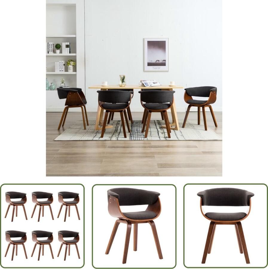 The Living Store Eetkamerstoelenset Grijs Bruin 59.5 x 51 x 72 cm Stof Hout Eetkamerstoelen Eettafel Stoelen Lounge Stoelen Velours Stoelen Leren Stoelen - Foto 2