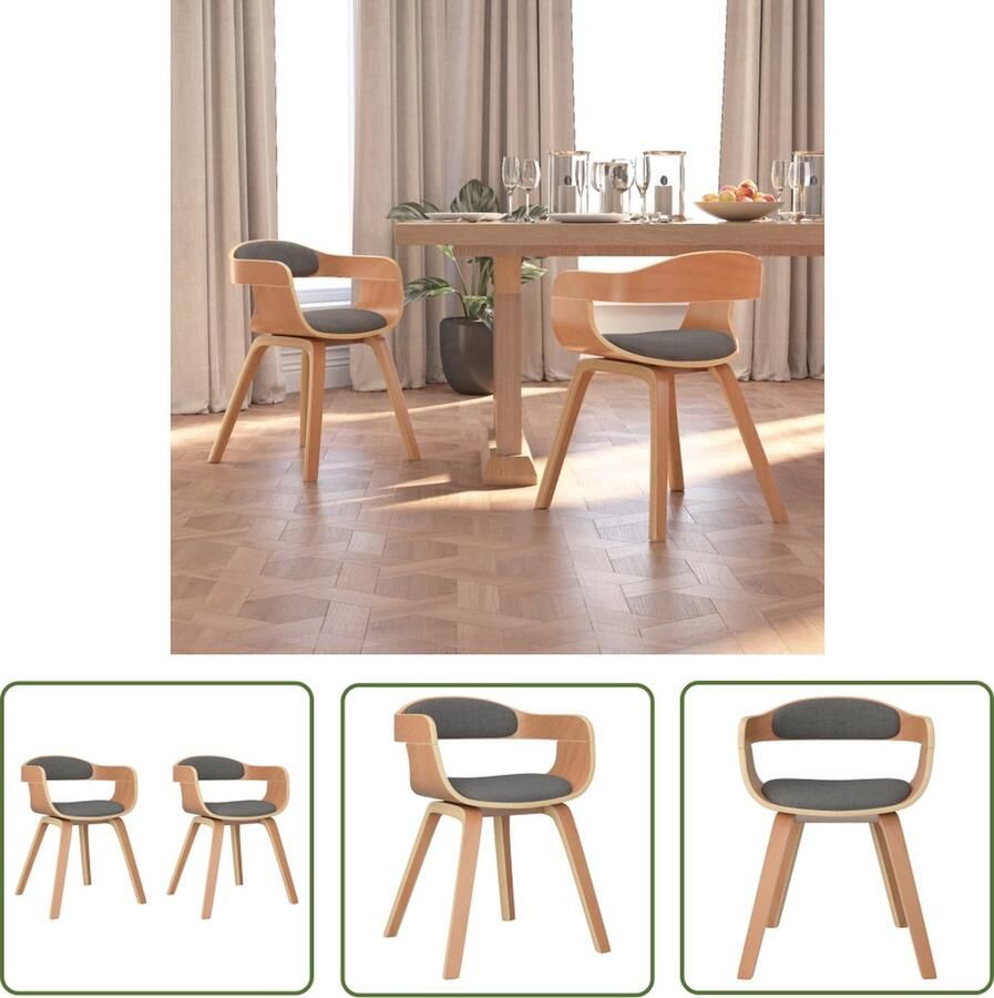 The Living Store Eetstoelen Set van 2 Lichtgrijs Stof 49 x 51 x 70 cm Eetkamerstoelen Eettafel Stoelen Lounge Stoelen Stoffen Stoelen Grijze Stoelen - Foto 2