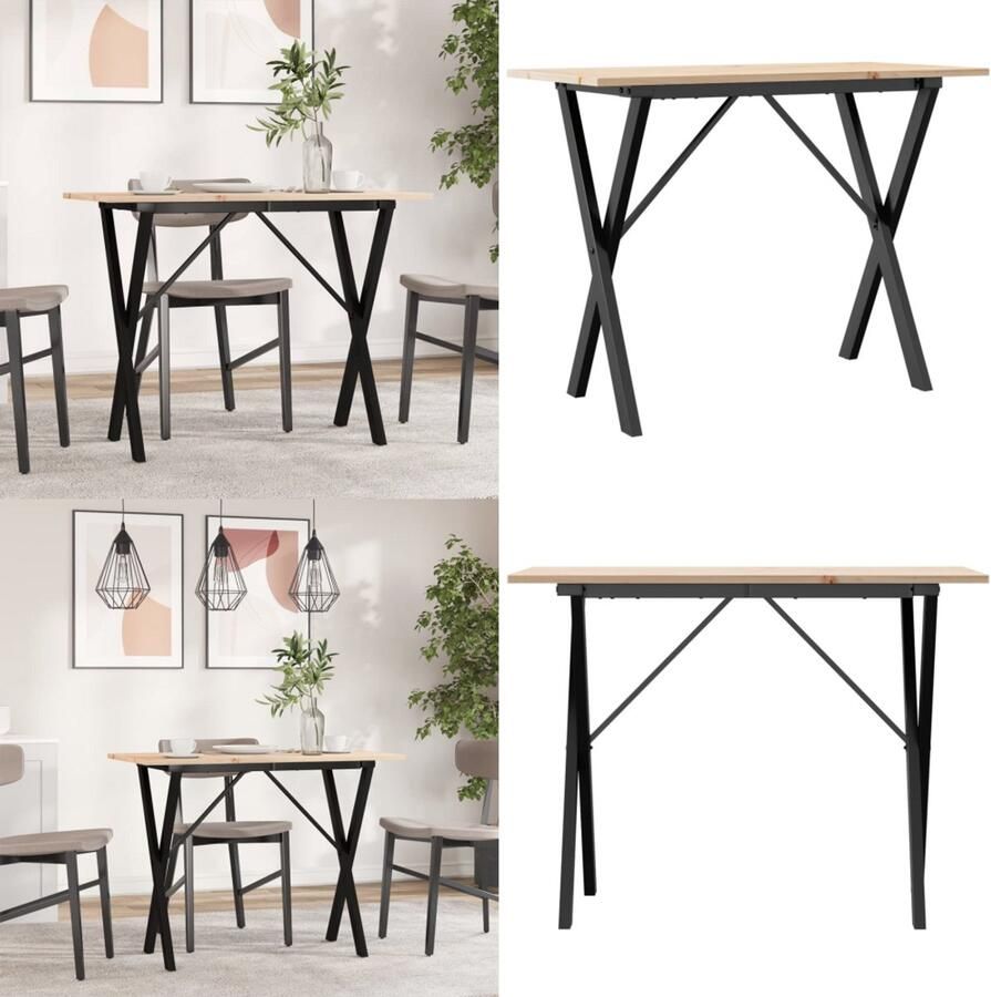VidaXL Eettafel X-frame 100x50x75 cm massief grenenhout en gietijzer Eettafel Eettafels Eetkamertafel Tafel
