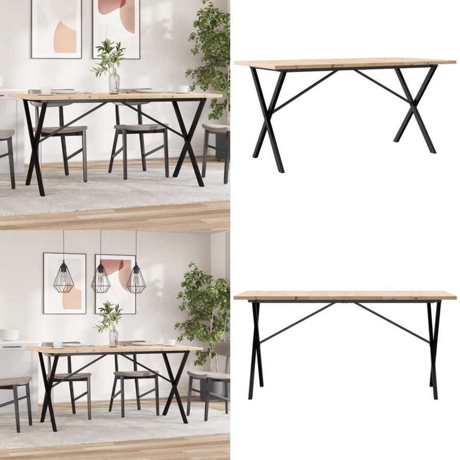 VidaXL Eettafel X-frame 160x80x75 5 cm massief grenenhout en gietijzer Eettafel Eettafels Eetkamertafel Tafel