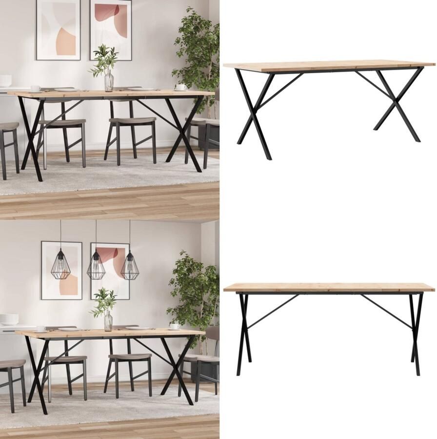 VidaXL Eettafel X-frame 180x90x75 5 cm massief grenenhout en gietijzer Eettafel Eettafels Eetkamertafel Tafel
