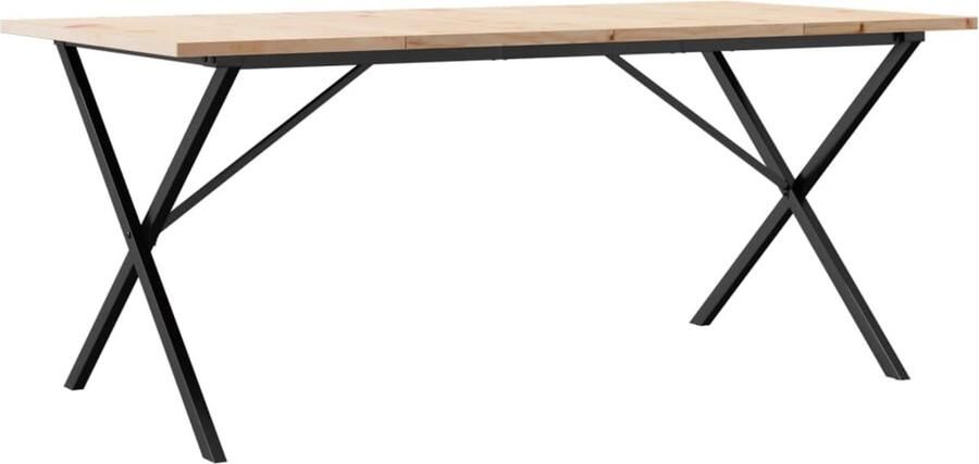 The Living Store Eettafel X-frame 180x90x75 5 cm massief grenenhout en gietijzer Eetkamertafel Houten Tafel Eettafel Grenenhout Rustic Tafels Salontafel