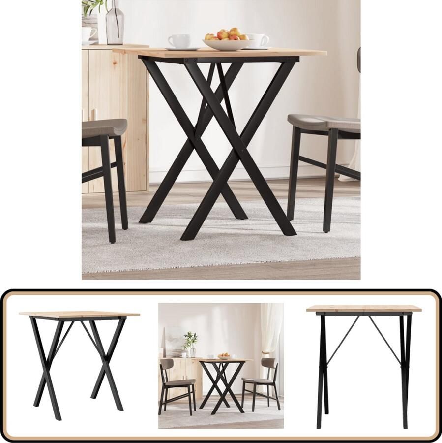 VidaXL Eettafel X-frame 60x60x75 cm Hout en Gietijzer Eetkamertafel Houten Tafel Eettafel Bruin Massief Hout Landelijk Meubilair Salontafel