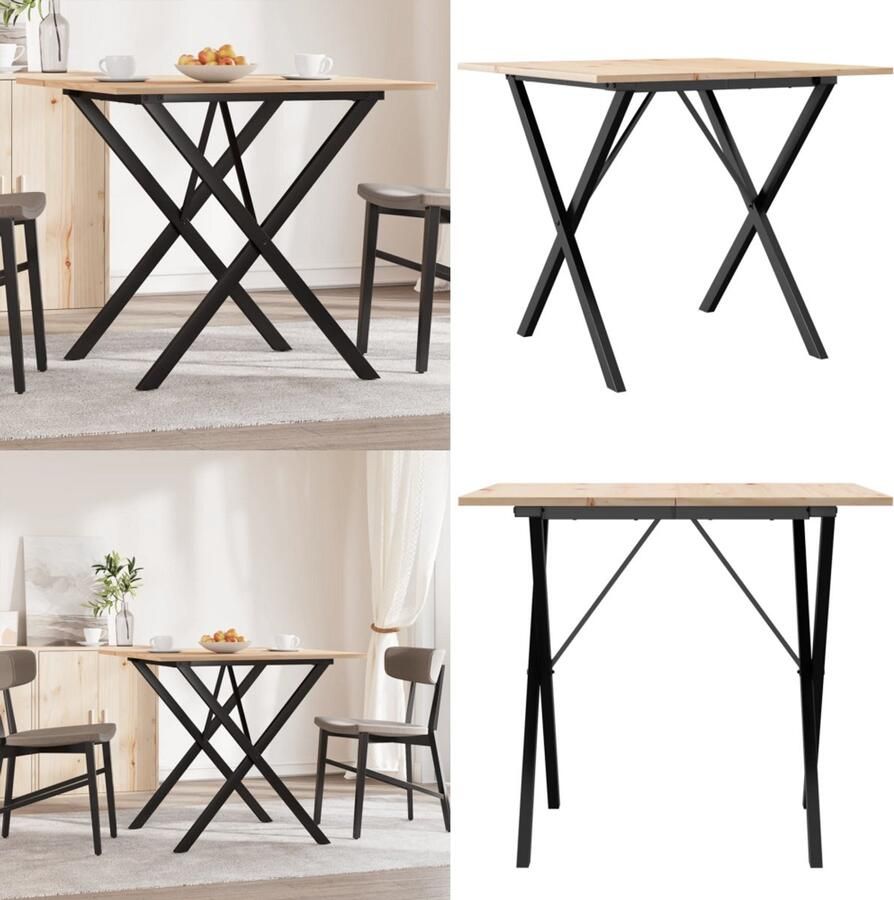 VidaXL Eettafel X-frame 80x80x75 cm massief grenenhout en gietijzer Eettafel Eettafels Eetkamertafel Tafel