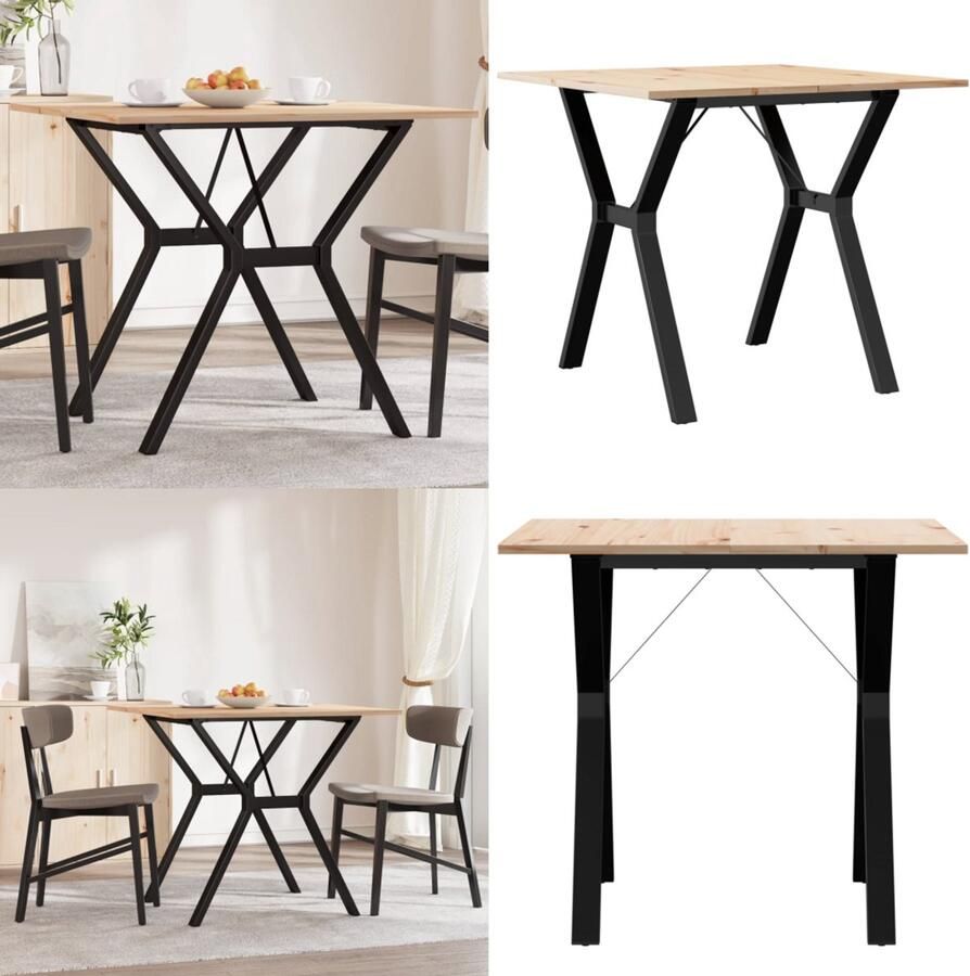 VidaXL Eettafel Y-frame 80x80x75 cm massief grenenhout en gietijzer Eettafel Eettafels Eetkamertafel Tafel