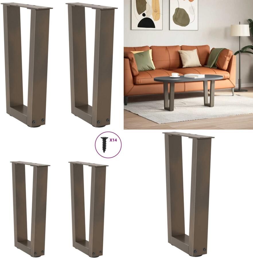 VidaXL Eettafelpoten 2 st V-vormig 28x(42-43 3) cm staal naturel Eettafel Poot Eettafel Poten Poot Voor Tafel Metalen Eettafel Poot
