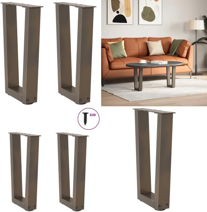 VidaXL Eettafelpoten 2 st V-vormig 38x(42-43 3) cm staal naturel Eettafel Poot Eettafel Poten Poot Voor Tafel Metalen Eettafel Poot