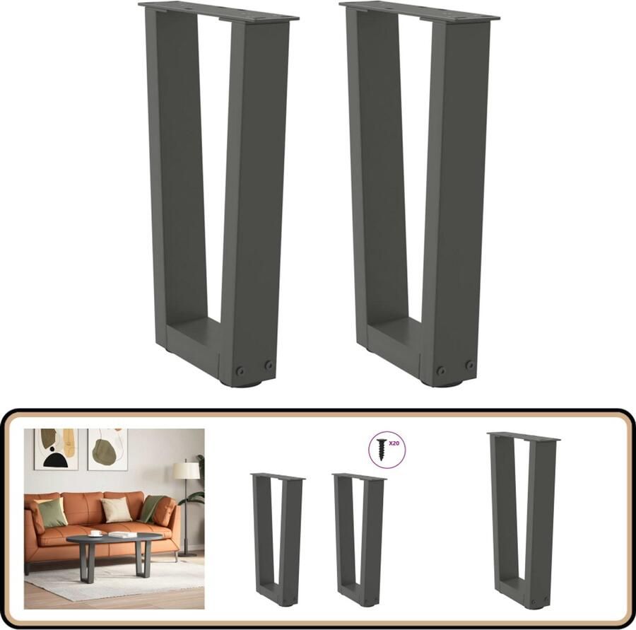 VidaXL Eettafelpoten 2 st V-vormig Staal Antraciet Eettafelpoten Staal Poten V-vormige Poten Antraciet Kleur Eettafel Onderstel