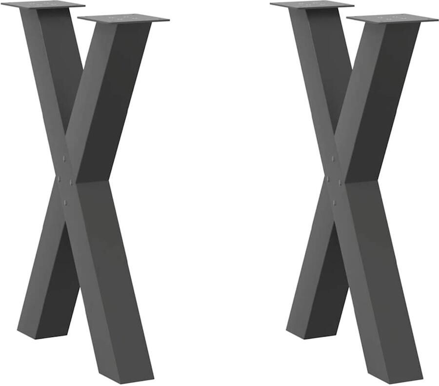 VidaXL Eettafelpoten X-vormig 60x73 cm Staal Antraciet Eettafelpoten Tafelpoten Metalen Tafelpoten X-vormige Tafelpoten Eettafel Accessoires