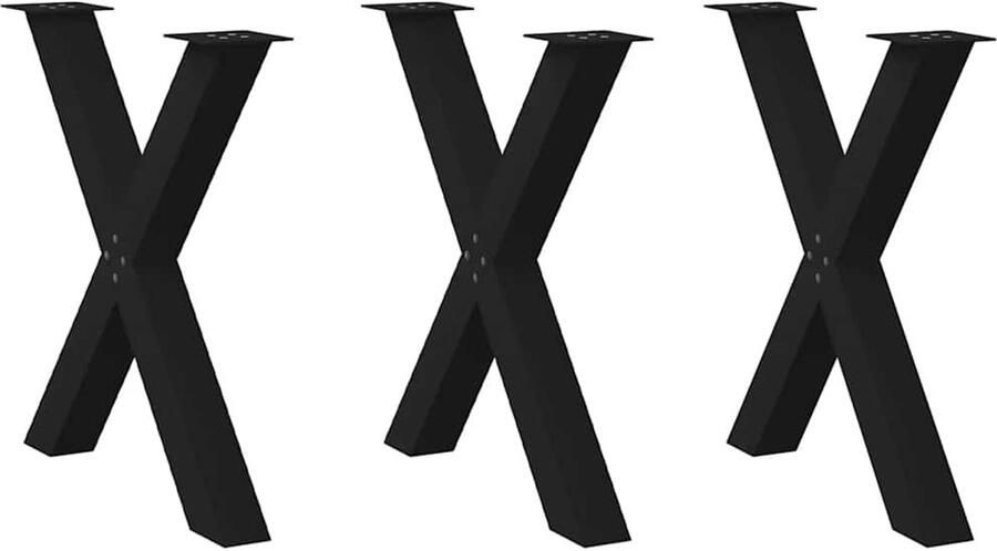 VidaXL Eettafelpoten X-vormig Staal Zwart Set van 3 Eettafel Potten Zwarte Tafelpoten Metalen Tafelpoten Staal Tafelpoten Industriële Tafelpoten