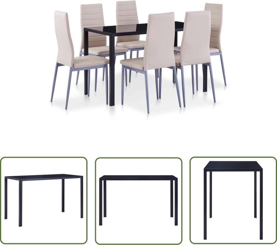 The Living Store Eetkamerset Cappuccino 7-delig Gehard glas Kunstleer Eetkamerset Eettafels Eetkamerstoelen Cappucino Beige