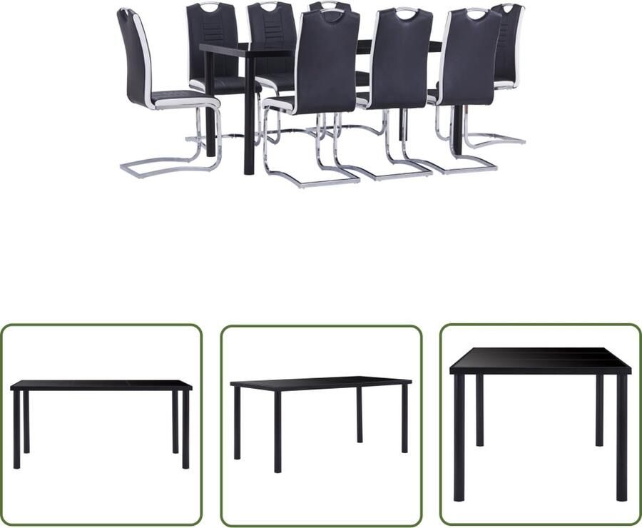 The Living Store Eetset Tuin Zwart 160x80x75 cm Gehard glas en metaal Eetkamerset Eettafels Tuinset Salontafel Dining Chairs - Foto 2