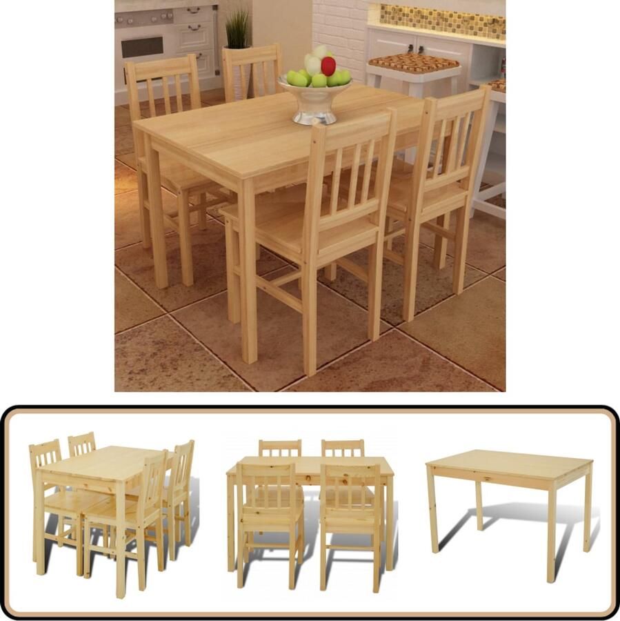 VidaXL Eettafelset 4 Stoelen Hout Naturel Eetkamertafel Eettafel Grenenhoutetabele Houten Eethoek Salontafel Diningtable Wooden Dining Table