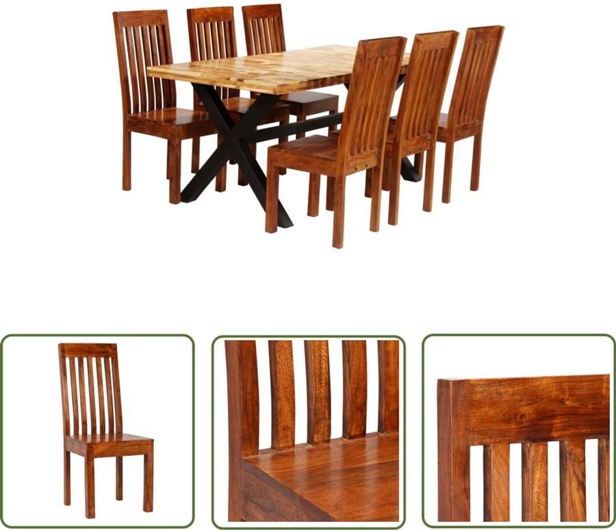VidaXL Eettafelset 7-delig massief hout & staal Eettafel Houten Eettafel Acacia Eettafel Mangohout Eettafel Salontafel Diningtable Eetkamerstoel Stoelen