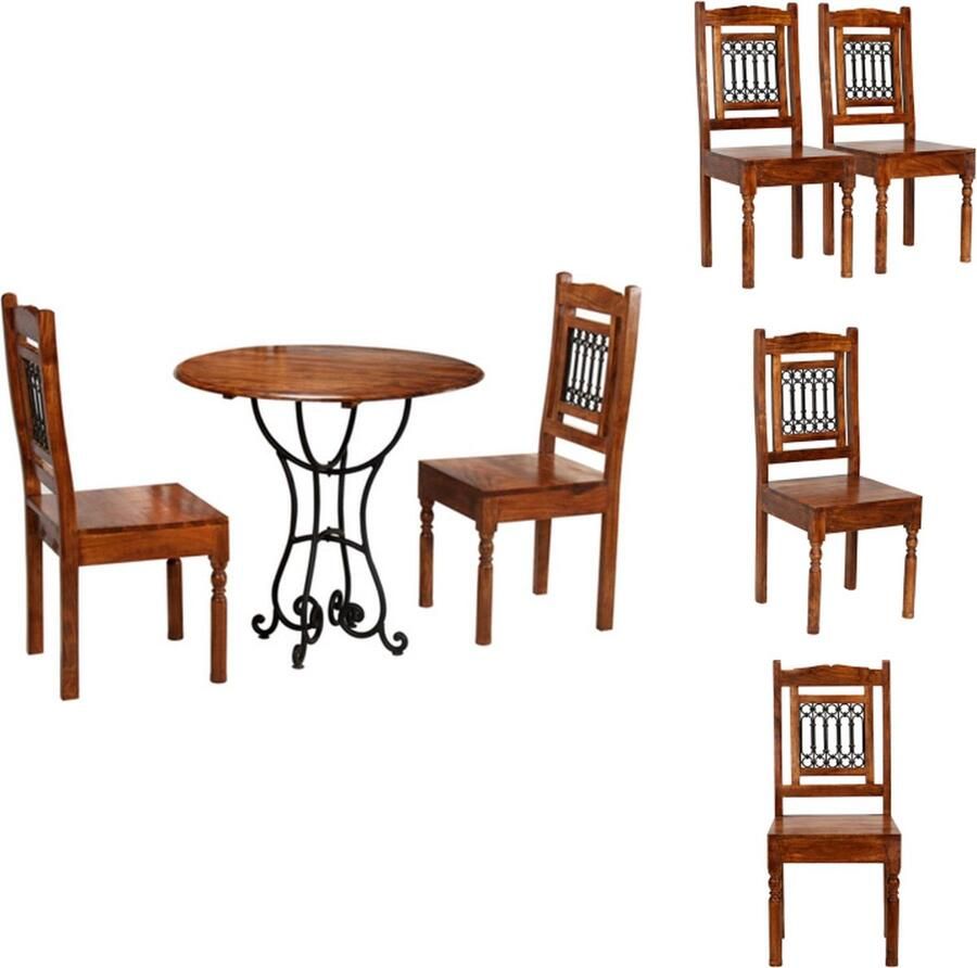 VidaXL Eettafelset Acaciahout Sheeshamafwerking 80x76 cm Handgemaakt Unieke houtnerven Stalen poten 2 stoelen Set tafel en stoelen
