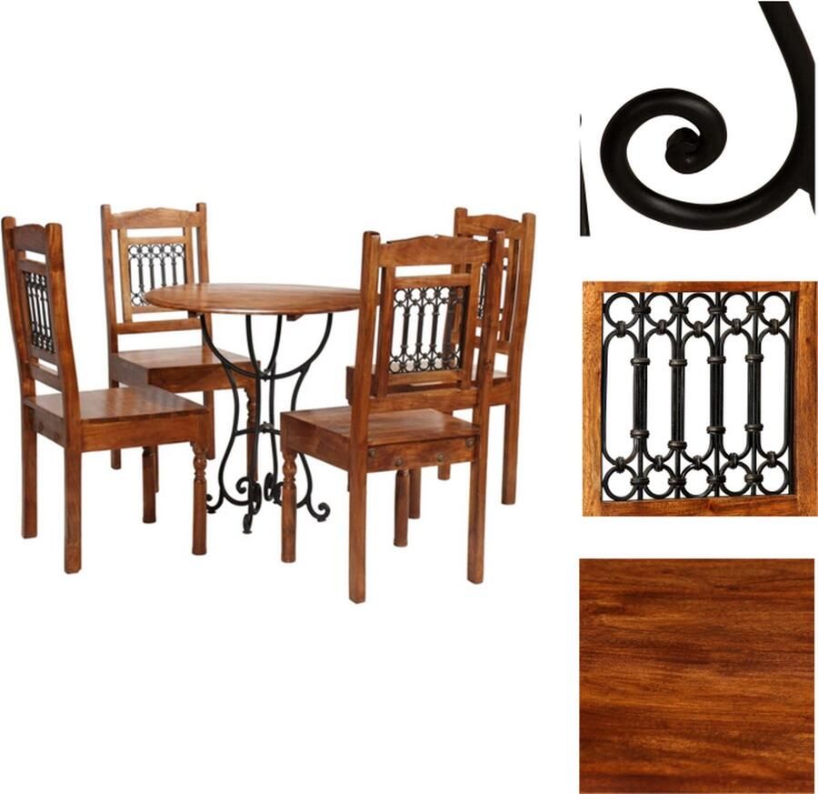 VidaXL Massief Acaciahouten Eettafel en Stoelen Sheesham Afwerking 80 x 76 cm Handgemaakt Set tafel en stoelen