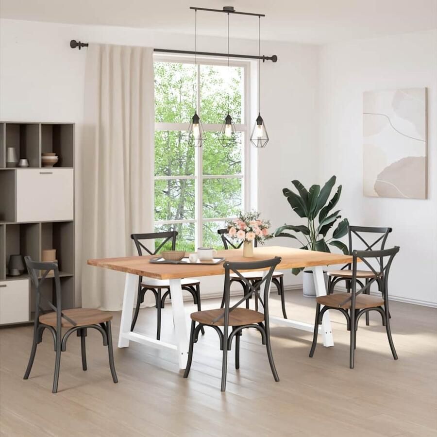 VidaXL Eettafel met natuurlijke rand massief eikenhout rechthoekig Eetkamertafel Eik Eettafel Massief Hout Rechte Eettafel Salontafel