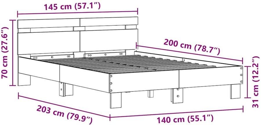 VidaXL Eiken Bedframe Ambachtelijk Eiken Bewerkt Hout 140 x 200 cm
