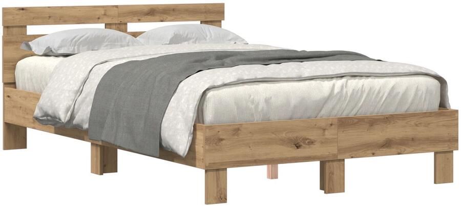 VidaXL Eiken Bedframe Ambachtelijk eiken Massief eikenhout 135 x 190 cm - Foto 3