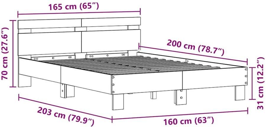 VidaXL Eiken Bedframe Ambachtelijk Eiken Massief Eikenhout 160 x 200 cm