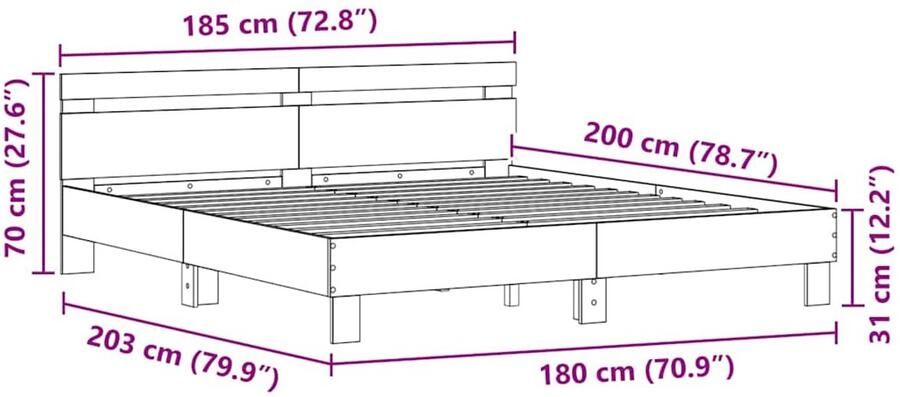 VidaXL Eiken Bedframe Zwart Eiken Massief Eikenhout 180 x 200 cm Stevig