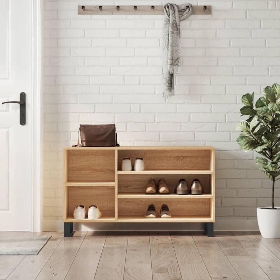 The Living Store Schoenenkast Sonoma eiken 102 x 36 x 60 cm Duurzaam materiaal Schoenenkast Eiken Houtsoort Houten Schoenenkast Schoenuitlegers Bergruimte