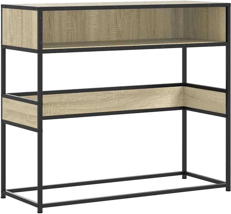 The Living Store Wandtafel 90x35x80 cm bewerkt hout sonoma eikenkleurig Console Tafel Wandtafel Entreebank Houten Console Industriële Console