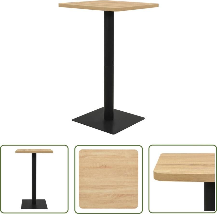 The Living Store Bistrotafel Eiken Zwart 78.5 x 78.5 x 107 cm Melamine spaanplaat en staal Bistrotafel Eiken Tafel Zwarte Tafel Eetkamertafel Salontafel