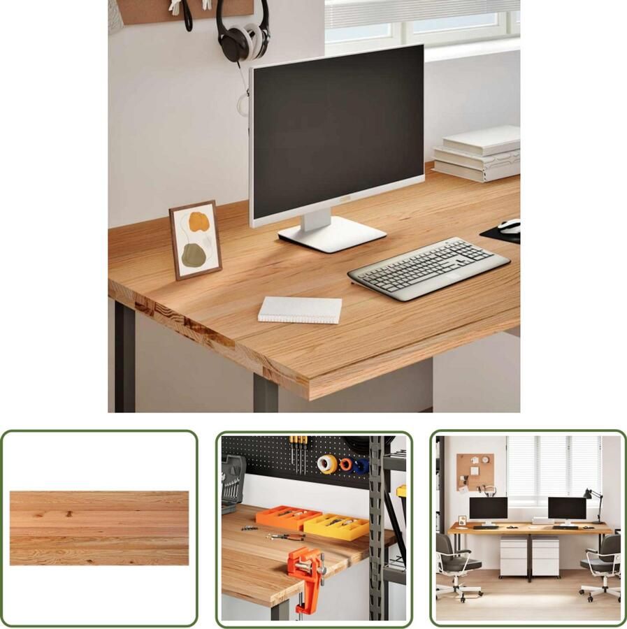 VidaXL Eikenhout Bureau Blad Bureaublad rechthoekig 240x90x4 cm massief eikenhout lichtbruin Massief Hout Houten Bureau Kantoor Benodigheden