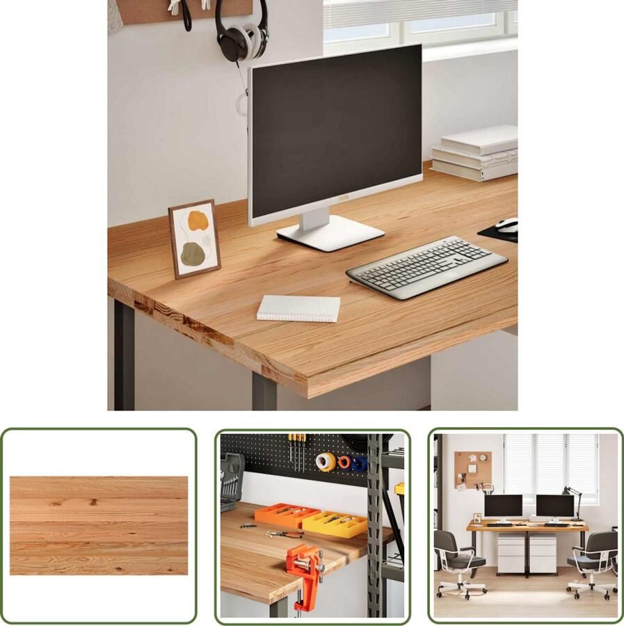 VidaXL Bureaublad rechthoekig 180x90x4 cm massief eikenhout lichtbruin Bureaublad Eikenhout Massief Hout Bureau Kantoor