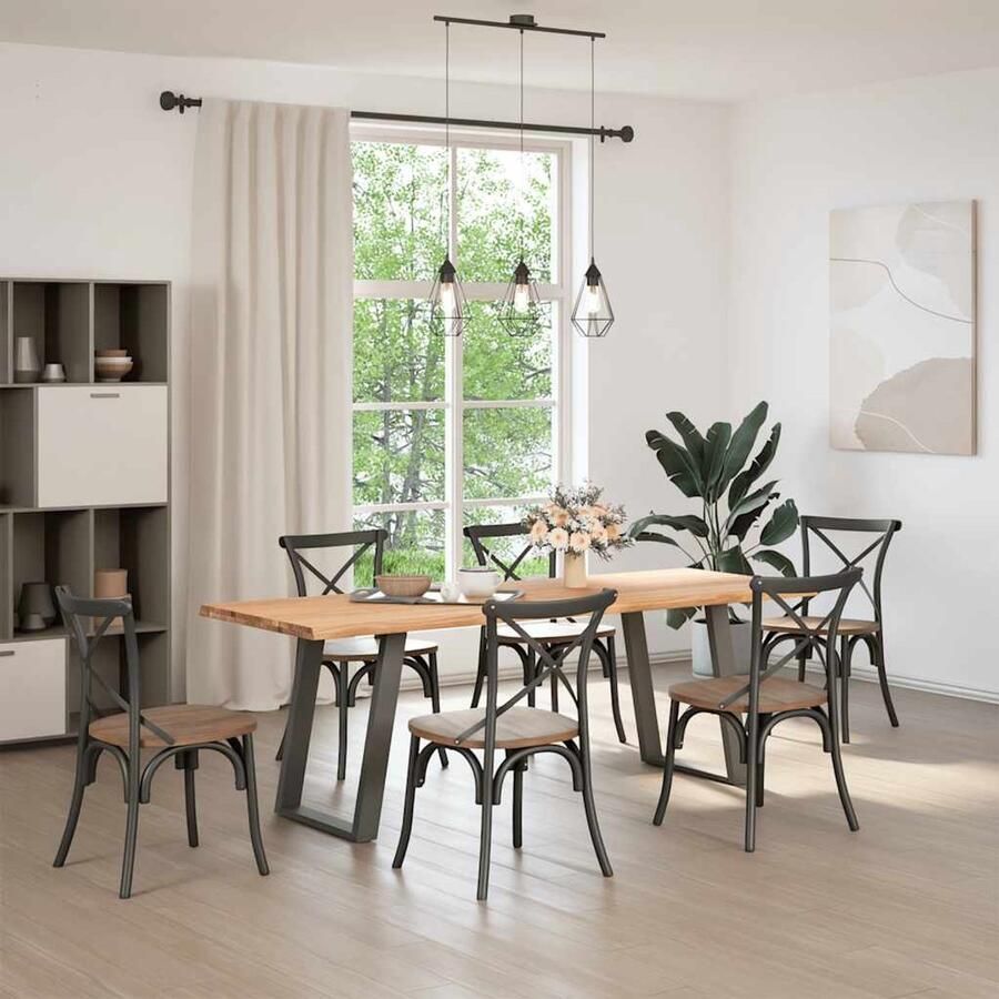 The Living Store Eettafel met natuurlijke rand 220x80x74 cm massief eikenhout Eetkamertafel Houten Tafel Oak Wood Tafel Massief Hout Salontafel