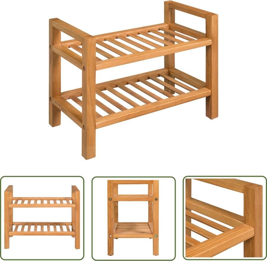 The Living Store Schoenenrek met 2 schappen 50x27x40 cm massief eikenhout Schoenenrek Eikenhout Meubilair Vintage Kastje Entree Organisatie Schoenuitleg - Foto 2