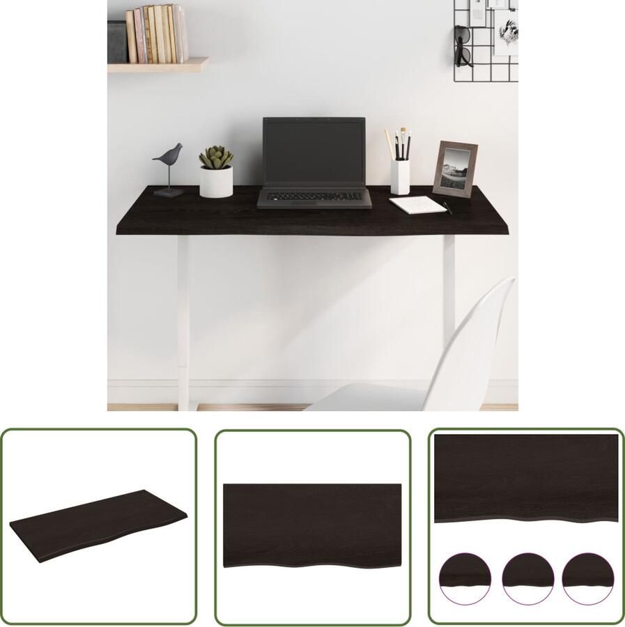 The Living Store Tafelblad 100x50x2 cm behandeld massief eikenhout donkerbruin Tafelblad Eikenhout Massief Hout Bruin Tafelblad Vintage Tafelblad