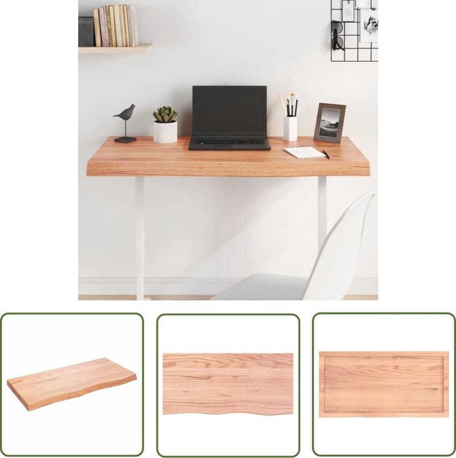 The Living Store Houten Tafelblad Eikenhout 100x50x6cm Lichtbruin Natuurlijke Rand Houten Tafelblad Eikenhout Tafelblad Vervangen Salontafelblad Eetkamertafelblad